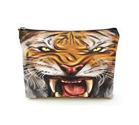 Borsa per il trucco Premium Borse per cosmetici da viaggio in lino da donna, tigre feroce, custodia cosmetica resistente