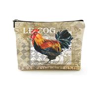 Borsa per il trucco Premium Borse per cosmetici da viaggio in lino da donna, tipografia inglese poster retrò Gallo, custodia cosmetica durevole