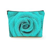 Borsa per il trucco Premium Borse per cosmetici da viaggio in lino da donna, una rosa blu-verde, custodia cosmetica durevole