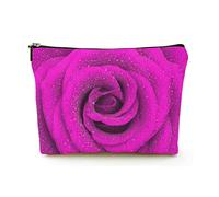 Borsa per il trucco Premium Borse per cosmetici da viaggio in lino da donna, una rosa rosa, custodia cosmetica resistente