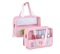Borsa Per Il Trucco Preppy Clear TRAVEL Makeup Bags With Chenille Letter STUFF Patches Large Clear Make Up Bag Zipper Pouch With Handle Borsa Cosmetica(2pcs mixed)