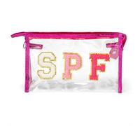 Borsa per il trucco Preppy Patch SPF Varsity Lettera Cosmetica Borsa da toilette per le donne Estetica Impermeabile Feltro Materiale Organizzatore Cerniera Frizione Borsa Cosmetica Borsa di