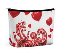 Borsa per il trucco Red Love Little Dragon per donna, portatile, cosmetica, impermeabile, estetica, da viaggio e da lavoro