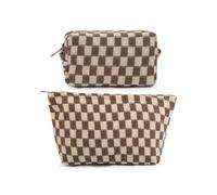 Borsa per il trucco, regali di compleanno per donne, per il trucco da viaggio a scacchi, confezione da 2 borse per cosmetici, borsa da toilette portatile per mamma, sorella, amiche e ragazze