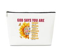Borsa per il trucco religiosa con versi biblici con girasole, per donne, amiche, mamme, migliori amiche, figlie, regalo cristiano, idea regalo per Natale, compleanno, Colorato