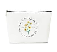 Borsa per il trucco religiosa con versi biblici floreali per figlia, regalo di affermazioni per la laurea di Natale, regalo cristiano ispiratore, Considera come crescono i fiori di campo, borsa