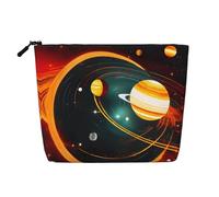 Borsa per il trucco resistente all'acqua con sistema solare Jupiter Saturno, canapa finta, grande organizer per cosmetici da viaggio con cerniera
