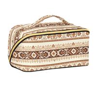 Borsa per il trucco retrò Bobo floreale a righe con divisori grande custodia per cosmetici con scomparti e manico