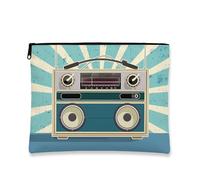 Borsa per il trucco retrò, borsa da viaggio per cosmetici vintage per donne, piccola borsa portatile in tela con cerniera, organizer per la cura della pelle regalo per festival musicali, Blu, 7x9 Inch