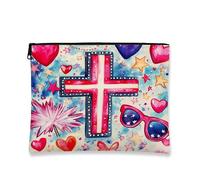 Borsa per il trucco retrò con motivo pop art croce stelle borse cosmetiche da donna borsa portatile in tela con cerniera regalo concerto borsa da toilette organizzatore, multicolore, 7x9 Inch, Croce