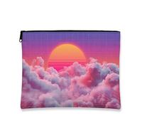 Borsa per il trucco retrò con tramonto vintage, borsa da viaggio per cosmetici da donna, piccola borsa portatile in tela con cerniera, regalo per festival per la cura della pelle, Pesca, 7x9 Inch