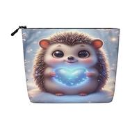 Borsa per il trucco "Riccio invernale nella neve" - Borsa da viaggio in canapa sintetica, organizer per articoli da toeletta, portamonete con cerniera