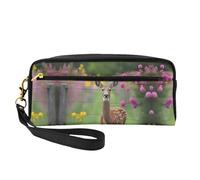 Borsa per il trucco riutilizzabile - Organizzatore di articoli da toeletta da viaggio, una bella borsa in pelle con stampa completa di cervi per donna, nero, taglia unica, nero, Taglia unica