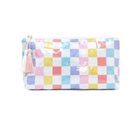 Borsa per il trucco rivestita trasparente di grandi dimensioni organizer per articoli da toeletta impermeabili con design a righe perfetto per la cura della pelle e cosmetici, R, Bellezza di massa
