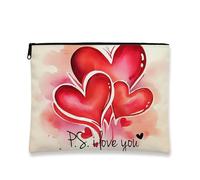 Borsa per il trucco romantica, borsa da viaggio artistica con cuori rossi per donne, piccola borsa portatile in tela con cerniera, borsa da toilette regalo per San Valentino, Rosso, 7x9 Inch, Cuori