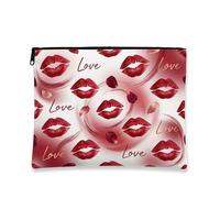 Borsa per il trucco romantica, borsa da viaggio artistica rossa con stampa bacio per donne, organizer portatile in tela con cerniera, borsa da toilette per San Valentino, Rosso, 7x9 Inch, Amore