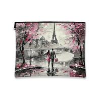 Borsa per il trucco romantica, borsa da viaggio per cosmetici parigini, da donna, piccola custodia portatile in tela con cerniera, regalo per San Valentino, Pesca, 7x9 Inch, Paris