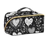 Borsa per il trucco romantica con divisori per la festa delle persone in bianco e nero borse da viaggio leggere per le donne con scomparti e manico