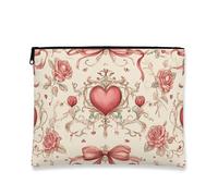 Borsa per il trucco romantica vintage, borsa da viaggio per cosmetici con cuore floreale, per donne, organizer portatile in tela con cerniera, borsa da toilette per la cura della pelle di San