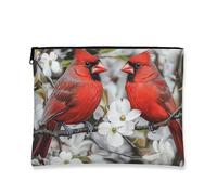 Borsa per il trucco rosso cardinale, borsa da viaggio floreale ispirata alla natura, da donna, organizer portatile in tela con cerniera, borsa da toilette primaverile per la cura della pelle, Rosso