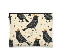 Borsa per il trucco Royal Bird, borsa da viaggio artistica vintage con uccellini neri, borsa da viaggio per donne, piccola borsa portatile in tela con cerniera, regalo per festival e articoli da