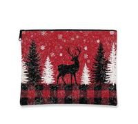 Borsa per il trucco rustica, borsa da viaggio per cosmetici da donna, piccola borsa portatile in tela con cerniera, borsa da toeletta per la cura della pelle delle vacanze, Rosso, 7x9 Inch, Cervo