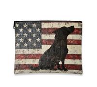Borsa per il trucco rustica, borsa per il trucco da viaggio con bandiera americana retrò patriottica, organizer per prodotti da toeletta, regalo estivo, multicolore, 7x9 Inch, Silhouette cane