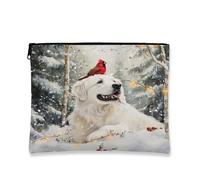 Borsa per il trucco rustica invernale, borsa da viaggio per cosmetici con cane e cardinale, borsa da viaggio per donne, piccola borsa portatile con cerniera, 17,8