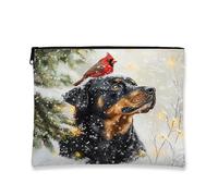 Borsa per il trucco rustica invernale, borsa da viaggio per cosmetici, con cane nero e cardinale, borsa da viaggio per donne, piccola borsa portatile in tela con cerniera, 17,8
