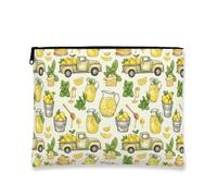 Borsa per il trucco rustica vintage, borsa cosmetica con motivo camion limone, borsa per cosmetici da donna, organizer portatile in tela con cerniera, borsa da viaggio primaverile, Giallo, 7x9 Inch