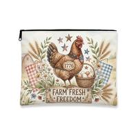 Borsa per il trucco rustica vintage, borsa cosmetica Farm Fresh Freedom per donne, organizer portatile in tela con cerniera, borsa da viaggio primaverile, Marrone, 7x9 Inch, Fattoria
