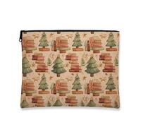 Borsa per il trucco rustica vintage, borsa da viaggio per cosmetici con libri e alberi per donna, organizer portatile in tela con cerniera, 7x9 pollici