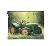 Borsa per il trucco rustica vintage, borsa da viaggio per cosmetici con trattore verde floreale per donne, organizer portatile in tela con cerniera, per la cura della pelle primaverile all'aperto