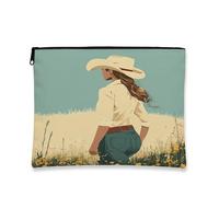 Borsa per il trucco rustica vintage, borsa da viaggio per cosmetici, motivo floreale, da donna, organizer portatile in tela con cerniera, elementi essenziali per primavera all'aperto, 17,8 x 22,9