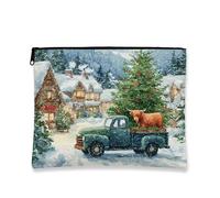 Borsa per il trucco rustica vintage, con albero di Natale e camion, borsa per cosmetici da donna, organizer portatile in tela con cerniera, borsa da toilette per la cura della pelle delle vacanze