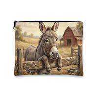 Borsa per il trucco rustica vintage con asino, borsa da viaggio per cosmetici, borsa da viaggio per donne, organizer portatile in tela con cerniera, borsa da toilette autunnale per la cura della pelle