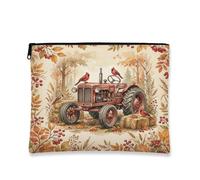 Borsa per il trucco rustica vintage, con trattore autunnale e uccello, borsa da viaggio per donne, organizer portatile in tela con cerniera, borsa da toilette per la cura della pelle autunnale