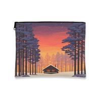 Borsa per il trucco scenica, bella borsa da viaggio per cosmetici al tramonto della foresta per le donne, piccola borsa portatile in tela con cerniera, organizer per articoli da toeletta per la cura