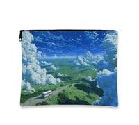 Borsa per il trucco scenica, borsa da viaggio con paesaggio cielo nuvoloso per donne, organizer portatile in tela con cerniera, borsa da toeletta essenziale per viaggi su strada, accessorio per