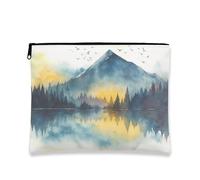 Borsa per il trucco scenica, borsa da viaggio per cosmetici ad acquerello con paesaggio montano per donne, piccola borsa portatile in tela con cerniera, borsa da toilette naturale, bianco, 7x9 Inch