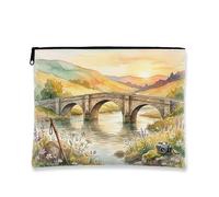 Borsa per il trucco scenica, borsa da viaggio per cosmetici con paesaggio vintage acquerello, borsa da viaggio per donne, organizer portatile in tela con cerniera, avventura all'aperto primaverile