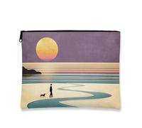 Borsa per il trucco scenica, Serene Ocean and Sunset, borsa da viaggio vintage per donne, piccola borsa portatile in tela con cerniera, ideale come regalo da spiaggia per la cura della pelle, Viola