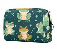 Borsa per il trucco senza cuciture con motivo rane e guance rosate, borsa per cosmetici da donna, grande, organizer per trucchi e articoli da toeletta, Multi, 18.5x7.5x13cm/7.3x3x5.1in, Art Deco