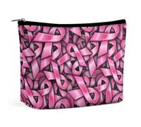 Borsa per il trucco senza cuciture in PU per la consapevolezza del cancro al seno, borsa da viaggio impermeabile con cerniera, per articoli da toeletta da donna, 6,8x5,9 pollici