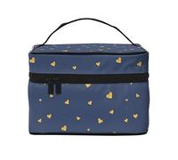 Borsa per il trucco Shining Golden Hearts, da viaggio cosmetici da donna e ragazza, grande organizer, toeletta portatile, blu indaco