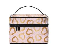 Borsa per il trucco Shining Golden Hearts, da viaggio cosmetici da donna e ragazza, grande organizer, toeletta portatile, rosa