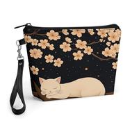 Borsa per il trucco Sleeping Cat Sleeping Cat per donna, piccola borsa cosmetica in ecopelle PU con cerniera e cinturino da polso, pochette da viaggio resistente all'acqua, grazioso organizer per bors
