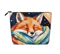 Borsa per il trucco Sleeping Fox, grande capacità da viaggio per donna, impermeabile, monostrato, in finta canapa, con cerniera, portatile, organizer per cosmetici.