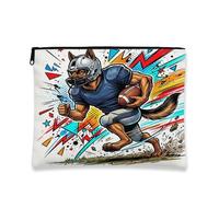 Borsa per il trucco sportiva con cane pastore tedesco, borsa da viaggio per donne, borsa da viaggio portatile piccola in tela con cerniera, borsa da toilette a righe, 17,8 x 22,9 cm