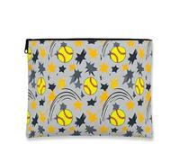 Borsa per il trucco sportiva e divertente, motivo stelle grigie e softball, borsa da viaggio per donne, organizer portatile con cerniera per prodotti essenziali per la cura della pelle, Grigio, 7x9